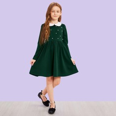Контрастное платье с жемчугами для девочек Shein