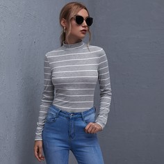 Вязаная полосатая футболка в рубчик Shein