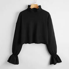 Однотонный свитшот со сборкой на манжетах Shein
