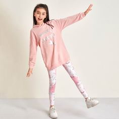 Леггинсы и толстовка с оригинальным принтом для девочек Shein