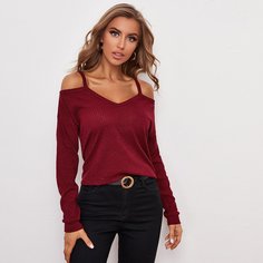 Шнуровка Одноцветный Повседневный Футболки Shein