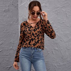Леопардовый Повседневный Блузы Shein