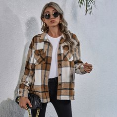 Пальто в клетку с карманом и пуговицами Shein