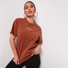 Вышивка Лозунг Повседневный Футболки Shein