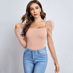 Топ с сетчатым рукавом Shein