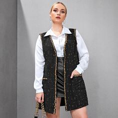 Контрастная отделка Клетка Элегантный Плюс размеры пальто Shein