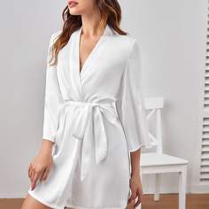 с поясом Одноцветный Минимализм Ночной халат Shein