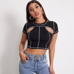 с разрезом Сексуальный Футболки Shein