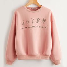 Пуловер с текстовым и цветочным принтом Shein