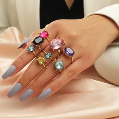 7шт кольцо с драгоценным камнем Shein