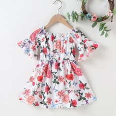 Платье с цветочным принтом для девочек Shein