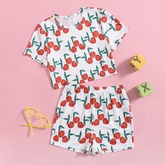 Пижама с вишневым принтом для девочек Shein