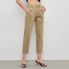 Однотонные джинсы с высокой талией Shein