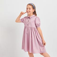 Пуговица Одноцветный Повседневный Платья для девочек Shein