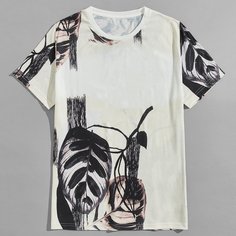 Мужская футболка с короткими рукавами и узором в виде листьев Shein