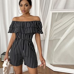 Комбинезон с открытыми плечами в полоску Shein