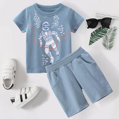 Шорты и футболка с принтом космонавта для мальчиков Shein