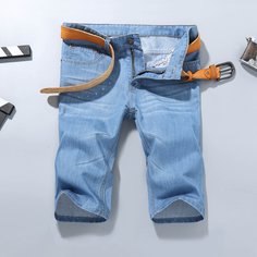 Карман Одноцветный Мужские джинсовые шорты Shein