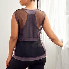 Контрастная сетка Одноцветный Спортивные топы размера плюс Shein