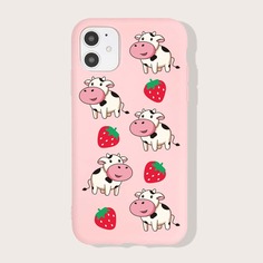 Чехол для iPhone с узором коровы и клубники Shein