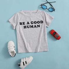 Лозунг Повседневный Футболки для маленьких мальчиков Shein