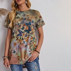 Асимметричный Животный Повседневный Футболки Shein