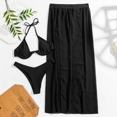 3шт бикини на косточках и пляжная юбка Shein