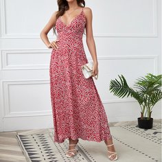 Открытая спина цветочный Бохо Платье Shein