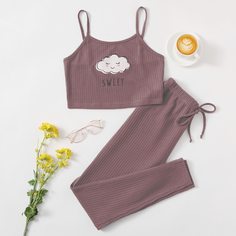 узел Мультяшный принт милый Пижама Shein
