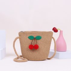 Соломенная сумка через плечо с вишней для девочек Shein