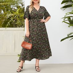 Открытая спина Цветочный Бохо Платья размер плюс Shein