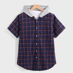 Мужская рубашка в клетку с капюшоном Shein