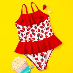 с оборками Фрукты и овощи милый Купальники для девочек Shein