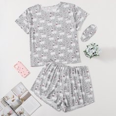 Пижама размера плюс и повязка для глаз с мультипликационным рисунком Shein