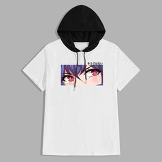 Мужская футболка с капюшоном и кулиской в стиле комиксов Shein