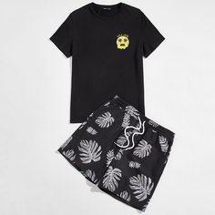Мужские шорты с тропическим принтом и футболка с графическим принтом Shein