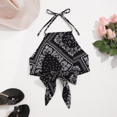 Топ-халтер с узлом сзади и принтом пейсли Shein