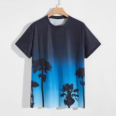 Мужская футболка с короткими рукавами с тропическим рисунком Shein