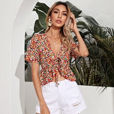 С оборками Со цветочками Бохо Женские топы Shein