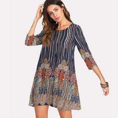 Модное Короткое Платье С Этническим Принтом Shein
