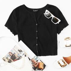 Вязаная футболка с пуговицами Shein