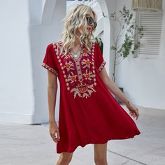 с вышивкой Цветочный принт Бохо Платья Shein
