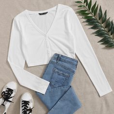 Короткая футболка с пуговицами Shein
