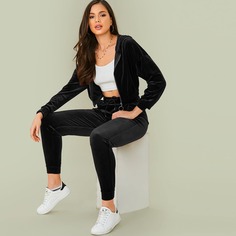 Бархатная толстовка с молнией и джоггеры Shein