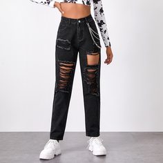 Рваные джинсы без цепочки Shein
