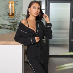 с поясом Элегантный Пижама Shein