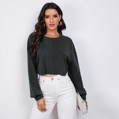 Вязаная короткая футболка в рубчик Shein