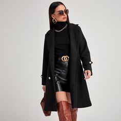 Двубортное пальто с карманом и лацканами Shein
