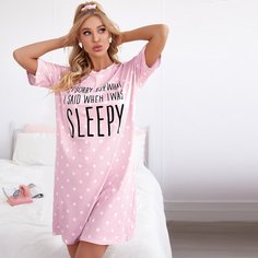 Пижама с рисунком в горошек и слоганом Shein