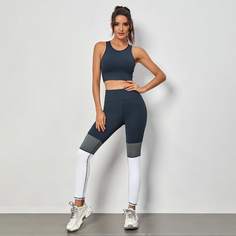 с разрезом Контрастный цвет Спортивный комплектный костюм Shein